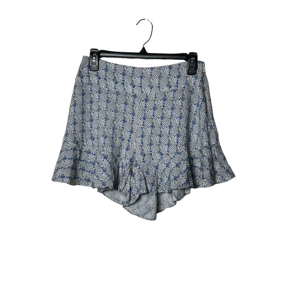 1715. ANTHROPOLOGIE MAEVE PINEAPPLE RUFFLE SHORTS SIZE 0 BLUE/WHITE/BLACK COLOR‎ - Picture 2 of 8